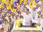 AAP convener Arvind Kejriwal during a roadshow in Gujarat’s Rajkot district on November 7. (PTI) AAP convener Arvind Kejriwal during a roadshow in Gujarat’s Rajkot district on November 7. (PTI)