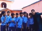Teacher Khushboo Kumari interacting with students of Bihar's Banka school in a fun way. Teacher Khushboo Kumari interacting with students of Bihar's Banka school in a fun way.