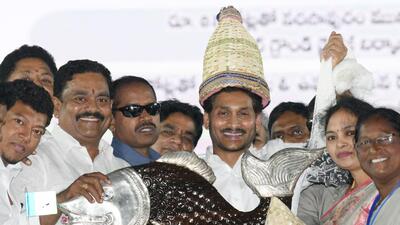 Andhra chief minister Y S Jagan Mohan Reddy during an event in Narasapuram. (HT Photo) Andhra chief minister Y S Jagan Mohan Reddy during an event in Narasapuram. (HT Photo)