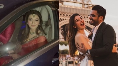 Hansika Motwani on her way to Mata Ki Chowki. Hansika Motwani on her way to Mata Ki Chowki.
