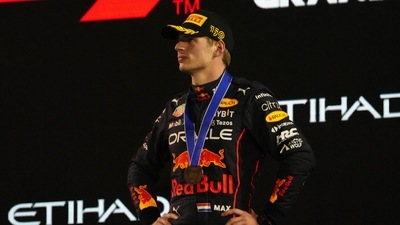 Max Verstappen on the podium after winning the Abu Dhabi Grand Prix (REUTERS)