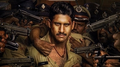Naga Chaitanya in the first look poster of his upcoming film Custody. Naga Chaitanya in the first look poster of his upcoming film Custody.