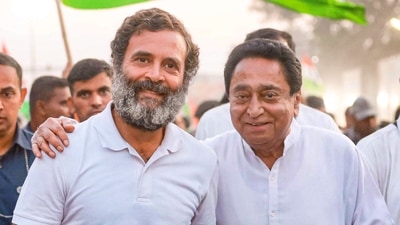 Congress leader Rahul Gandhi with state president Kamal Nath during the party's 'Bharat Jodo Yatra', in Burhanpur district on Wednesday. (PTI) Congress leader Rahul Gandhi with state president Kamal Nath during the party's 'Bharat Jodo Yatra', in Burhanpur district on Wednesday. (PTI)