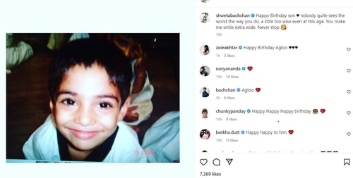 Shweta's Instagram post for Agastya.