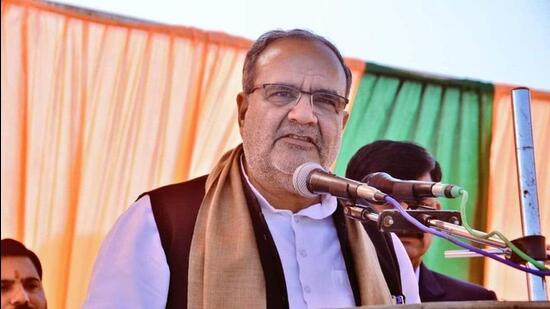 UP BJP chief Bhupendra Singh Chaudhary addressing a booth level meeting in Jaswant Nagar assembly segment of Mainpuri Lok Sabha constituency on Wednesday. (HT PHOTO) UP BJP chief Bhupendra Singh Chaudhary addressing a booth level meeting in Jaswant Nagar assembly segment of Mainpuri Lok Sabha constituency on Wednesday. (HT PHOTO)