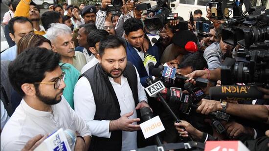 Both Aaditya Thackeray and Tejashwi Yadav called for the coming together of youth leaders to address the burning issues in the country. (Photo by Santosh Kumar/ Hindustan Times)