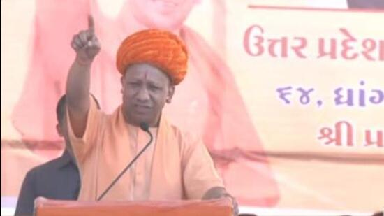 Yogi Adityanath addressed public meetings in Dwarka and Kutch districts of Gujarat, where assembly polls will be held on December 1 and 5. (Video grab/Twitter/Yogi Adityanath)