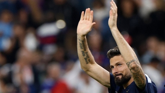 France's Olivier Giroud celebrates after the match (REUTERS)