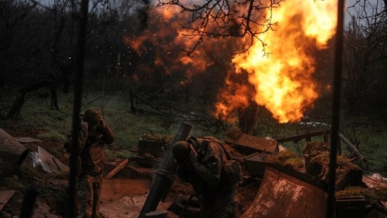 Russia-Ukraine War: Ukrainian servicemen fire a mortar on a front line, as Russia's attack on Ukraine continues, in Donetsk region.(Reuters)