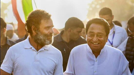 Congress leaders Rahul Gandhi and Kamal Nath during the party's Bharat Jodo Yatra. (PTI)