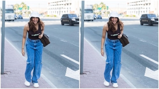 On Tuesday evening, Sharvari posted photos from Dubai on Instagram.  The post shows Sharvari smiling brightly for the camera while walking through the streets of the UAE city.  She captioned her post, 