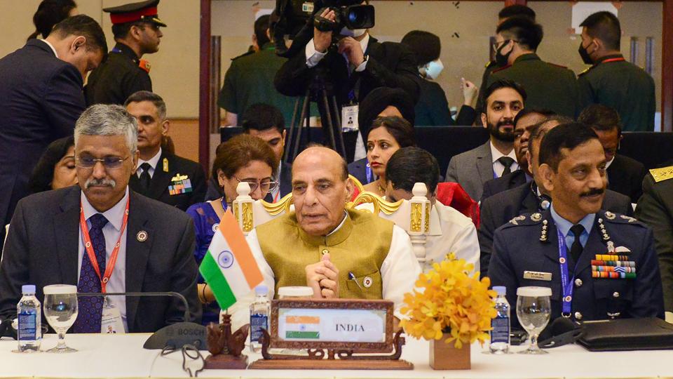 Defence minister Rajnath Singh during the ASEAN Defence Minister Meeting Plus (ADMM Plus), in Siem Reap, Cambodia. (PTI) Defence minister Rajnath Singh during the ASEAN Defence Minister Meeting Plus (ADMM Plus), in Siem Reap, Cambodia. (PTI)