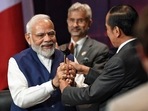 President of Indonesia Joko Widodo symbolically handed over the G20 Presidency to Prime Minister Narendra Modi at the G20 summit, in Bali on Wednesday.(PIB) President of Indonesia Joko Widodo symbolically handed over the G20 Presidency to Prime Minister Narendra Modi at the G20 summit, in Bali on Wednesday.(PIB)