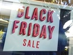 A Black Friday sale sign is seen at a shopping mall in the US. 