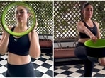 Kareena Kapoor aces a stretching routine with the yoga wheel in new workout video. (Instagram) Kareena Kapoor aces a stretching routine with the yoga wheel in new workout video. (Instagram)