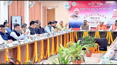 Uttar Pradesh chief minister Yogi Adityanath chairing a meeting on Mahakumbh-2025 in Prayagraj on Thursday. (HT PHOTO)