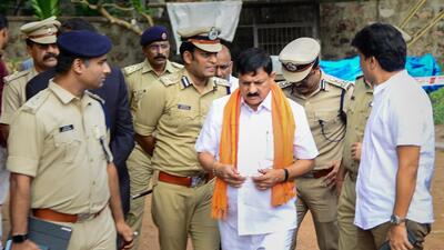 Karnataka home minister Araga Jnanendra visits the site where an explosion took place in an auto-rickshaw, in Mangaluru. (PTI) Karnataka home minister Araga Jnanendra visits the site where an explosion took place in an auto-rickshaw, in Mangaluru. (PTI)