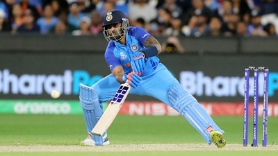 India's Suryakumar Yadav lines himself up for the scoop shot (ANI)