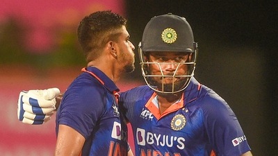 Indian batters Shreyas Iyer and Sanju Samson greet each other after the end of the 2nd ODI cricket match between India and South Africa (PTI) Indian batters Shreyas Iyer and Sanju Samson greet each other after the end of the 2nd ODI cricket match between India and South Africa (PTI)