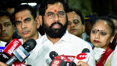 Maharashtra CM Eknath Shinde talks to the media. (PTI file) Maharashtra CM Eknath Shinde talks to the media. (PTI file)