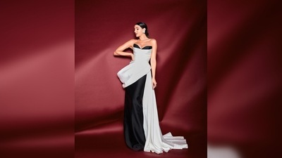 Nora Fatehi's gown features butterfly bustier detailing with a corset waist and a floor-sweeping trail. (Instagram/@norafatehi) Nora Fatehi's gown features butterfly bustier detailing with a corset waist and a floor-sweeping trail. (Instagram/@norafatehi)