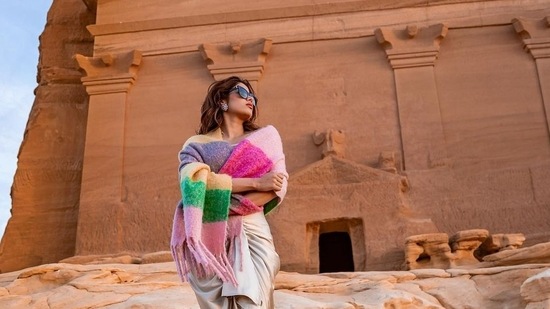 Janhvi in front of the UNESCO world heritage site Hegra in Al-Ula, which has only been accessible to tourists since 2020.