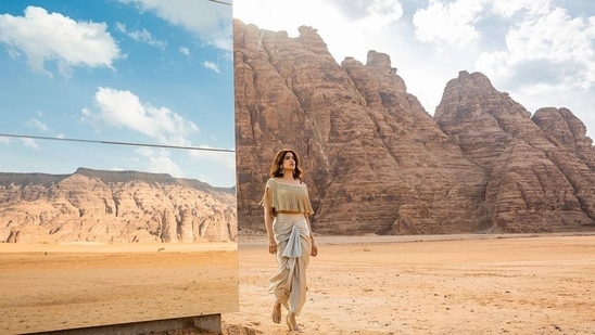 Janhvi Kapoor shared a photo of her posing with the spectacular Maraya, the largest mirrored building in the world,