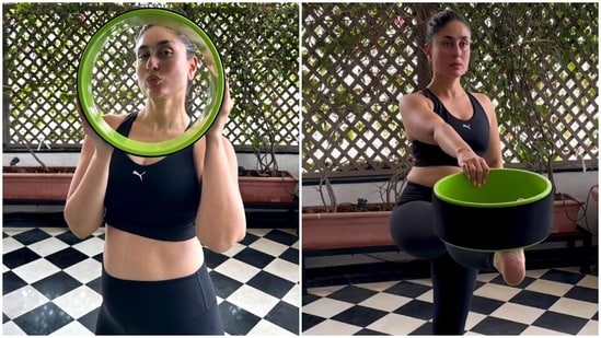 Kareena Kapoor aces a stretching routine with the yoga wheel in new workout video. (Instagram)