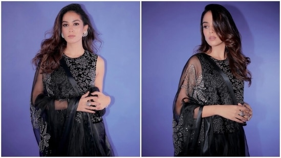 Mira Rajput's black chiffon saree and velvet blouse is the perfect wedding cocktail look. is the glamorous wedding cocktail look you need. See pics and video(Instagram)