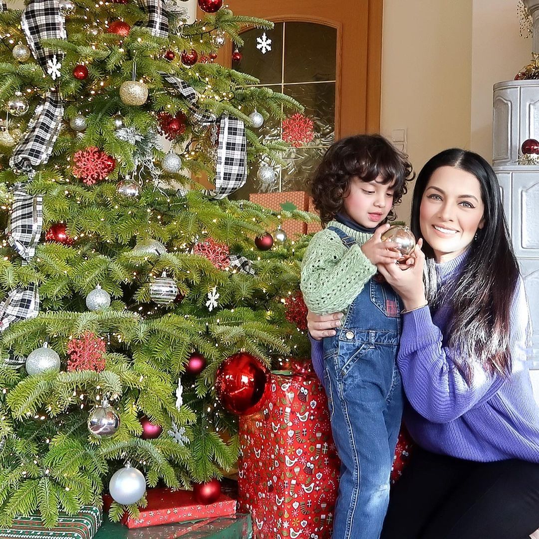 Celina Jaitly with her youngest son during Christmas 2021. Celina Jaitly with her youngest son during Christmas 2021.