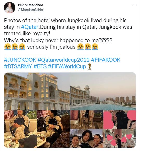 On Wednesday several pictures of the hotel, where Jungkook stayed in Qatar, emerged online.