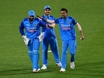 India's Rishabh Pant, left, is congratulated by teammate Yuzvendra Chahal, right, after taking a catch to dismiss New Zealand's Jimmy Neesham during their T20 cricket international in Napier, New Zealand, Tuesday, Nov. 22, 2022. (Andrew Cornaga/Photosport via AP) India's Rishabh Pant, left, is congratulated by teammate Yuzvendra Chahal, right, after taking a catch to dismiss New Zealand's Jimmy Neesham during their T20 cricket international in Napier, New Zealand, Tuesday, Nov. 22, 2022. (Andrew Cornaga/Photosport via AP)