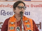 Union minister Smriti Irani at an election rally in Surat(ANI)