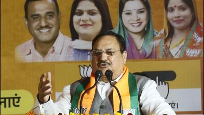 BJP national president JP Nadda speaks during a public meeting ahead of Municipal Corporation of Delhi elections at Karol Bagh in New Delhi on November 25. (PTI) BJP national president JP Nadda speaks during a public meeting ahead of Municipal Corporation of Delhi elections at Karol Bagh in New Delhi on November 25. (PTI)