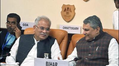 Chhattisgarh CM Bhupesh Baghel and Bihar’s finance minister Vijay Kumar Chaudhary attend the meeting for the upcoming Union Budget 2023-24 in New Delhi on Friday. (ANI) Chhattisgarh CM Bhupesh Baghel and Bihar’s finance minister Vijay Kumar Chaudhary attend the meeting for the upcoming Union Budget 2023-24 in New Delhi on Friday. (ANI)
