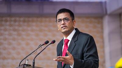 CJI D Y Chandrachud during a programme as part of Constitution Day celebrations in New Delhi on Friday. (PTI)