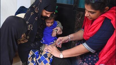 The ministry had communicated to all state-level health officials on Wednesday that the coverage of the first dose of the measles vaccine in the country is 89 per cent while that of the second dose is 82 per cent, as per the estimates of the World Health Organisation (WHO) and UNICEF. (HT PHOTO) The ministry had communicated to all state-level health officials on Wednesday that the coverage of the first dose of the measles vaccine in the country is 89 per cent while that of the second dose is 82 per cent, as per the estimates of the World Health Organisation (WHO) and UNICEF. (HT PHOTO)