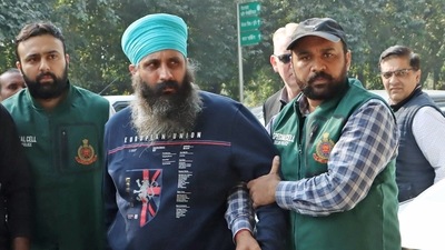 Delhi Police Special Cell produce accused Rajwinder Singh before Patiala House Court. (ANI Photo) Delhi Police Special Cell produce accused Rajwinder Singh before Patiala House Court. (ANI Photo)