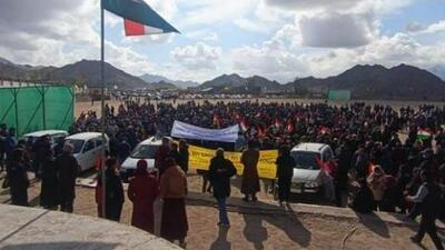 Two organisations from Leh and Kargil had earlier this month come together to hold a massive protest in Ladakh to demand statehood for the union territory, separate Lok Sabha seats for its two regions and its inclusion under the Constitution’s sixth schedule to safeguard land, employment, and cultural identity of the local population. (Representational picture from Twitter/NawangTsondus) Two organisations from Leh and Kargil had earlier this month come together to hold a massive protest in Ladakh to demand statehood for the union territory, separate Lok Sabha seats for its two regions and its inclusion under the Constitution’s sixth schedule to safeguard land, employment, and cultural identity of the local population. (Representational picture from Twitter/NawangTsondus)