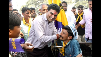 AAP’s Isudan Gadhvi during a poll rally in Khambhalia, ahead of the Gujarat elections. (Isudan Gadhvi/Twitter)