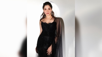 For her hairdo, she opted for the classic vintage back brush hair and wore minimal makeup. (Instagram/@tamannaahspeaks) For her hairdo, she opted for the classic vintage back brush hair and wore minimal makeup. (Instagram/@tamannaahspeaks)