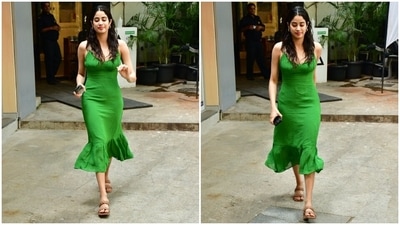 The Mili actor styled her post-workout outfit with centre-parted open tresses, glossy berry-toned lip gloss, glowing skin, and a no-makeup look. (HT Photo/Varinder Chawla) The Mili actor styled her post-workout outfit with centre-parted open tresses, glossy berry-toned lip gloss, glowing skin, and a no-makeup look. (HT Photo/Varinder Chawla)
