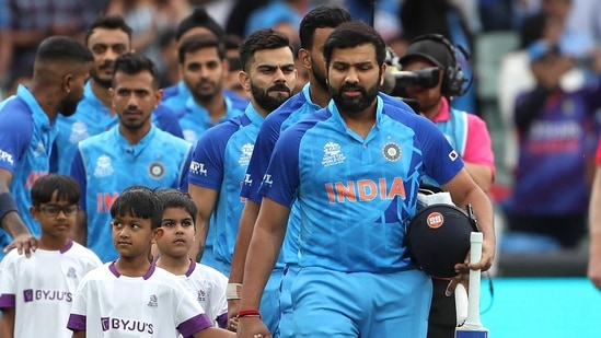 India's Captain Rohit Sharma with the team