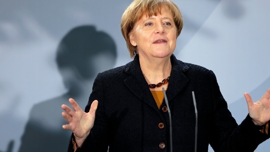 Angela Merkel: Former German Chancellor Angela Merkel is seen during a speech,(AP File)