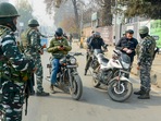 Security personnel frisk bike riders during high-alert following the recent killings of non-locals and threat to journalists and reporters based in Kashmir, in Srinagar. (PTI) Security personnel frisk bike riders during high-alert following the recent killings of non-locals and threat to journalists and reporters based in Kashmir, in Srinagar. (PTI)