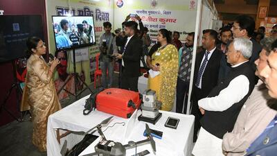 Bihar CM Nitish Kumar is being briefed on hi-tech measures to curb liquor smuggling in the state, at an event in Patna on Saturday. (Santosh Kumar) Bihar CM Nitish Kumar is being briefed on hi-tech measures to curb liquor smuggling in the state, at an event in Patna on Saturday. (Santosh Kumar)