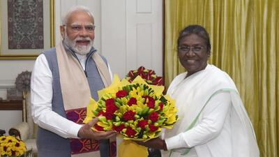 President Droupadi Murmu in a meeting with Prime Minister Narendra Modi at Rashtrapati Bhavan on Saturday. (PTI) President Droupadi Murmu in a meeting with Prime Minister Narendra Modi at Rashtrapati Bhavan on Saturday. (PTI)