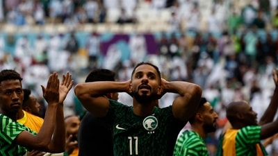 FIFA World Cup: Saudi Arabia's forward Saleh Al-Shehri celebrates at the end of their World Cup match against Argentina FIFA World Cup: Saudi Arabia's forward Saleh Al-Shehri celebrates at the end of their World Cup match against Argentina