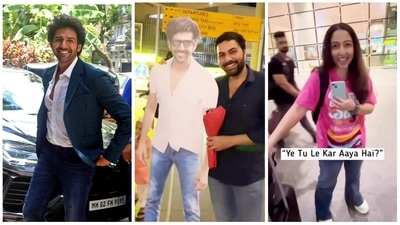 A fan of Kartik Aaryan eas received at the airport by her friend with a life-size cut-out of the actor.