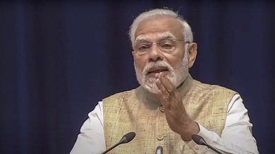 Prime Minister Narendra Modi addresses during the Constitution Day celebrations in the Supreme Court, in New Delhi, Saturday. (PTI)